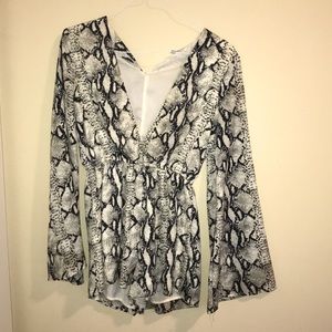 Snakeskin Deep V Cut Romper